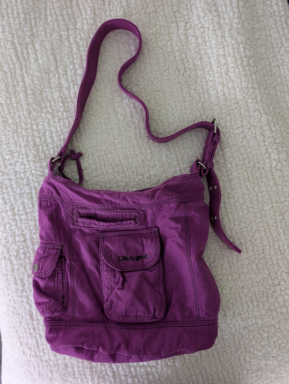 Life is Good | Y2K Bag | Adjustable Strap | Deep Orchid Purple | 100% Cotton